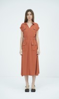 SIXDO G-Ochre Woven Flared Dress for Women